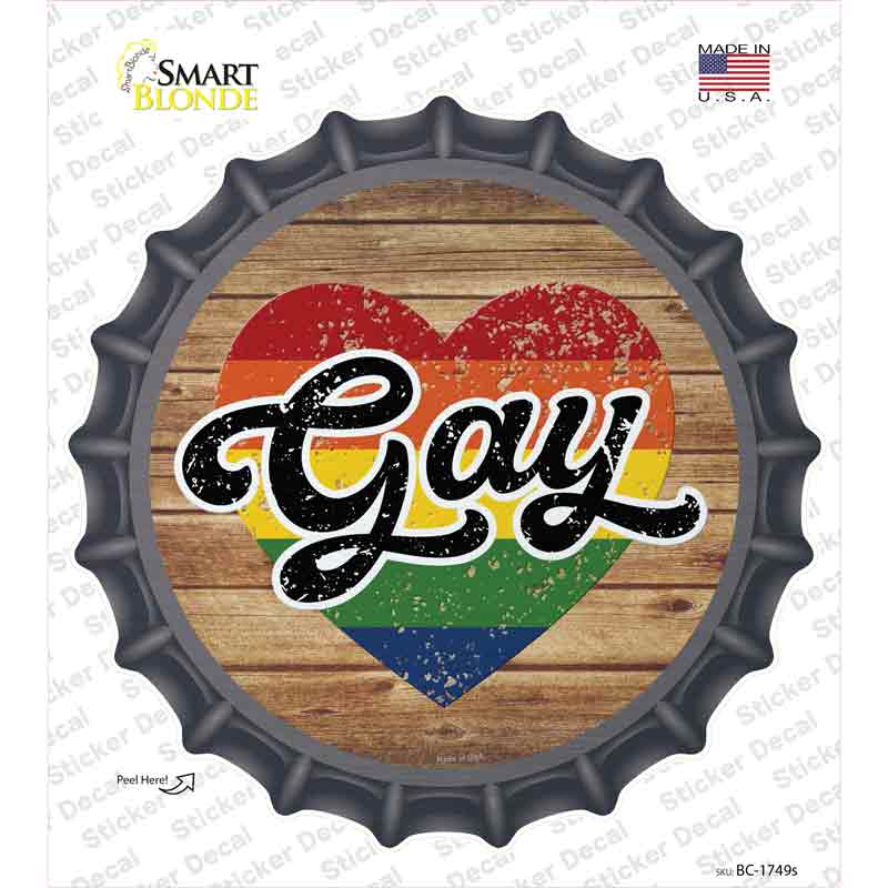 Gay Heart On Wood Novelty Bottle Cap Sticker Decal Small