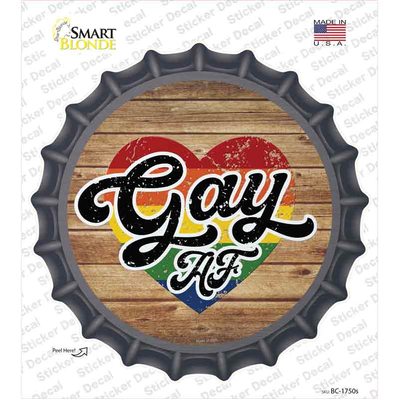 Gay AF Heart On Wood Novelty Bottle Cap Sticker Decal Small