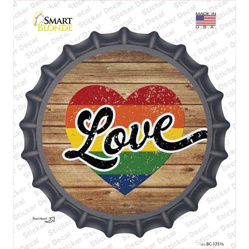 Love Heart On Wood Novelty Bottle Cap Sticker Decal Small