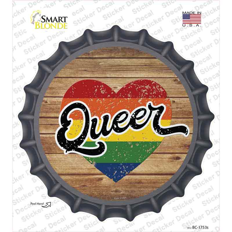 Queer Heart On Wood Novelty Bottle Cap Sticker Decal Small