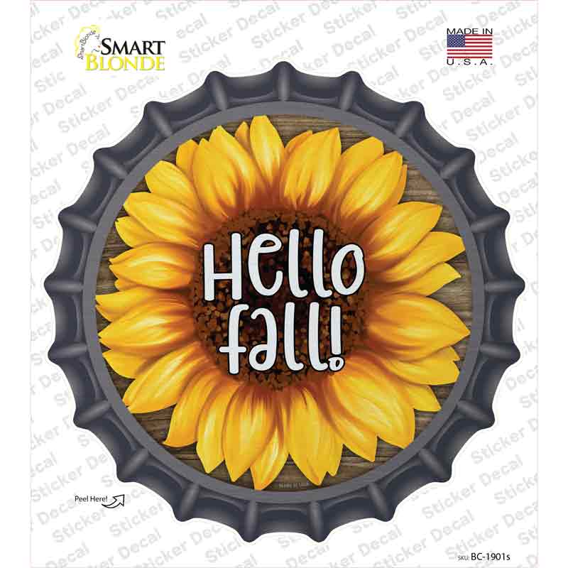 Hello Fall Sunflower Novelty Bottle Cap Sticker Decal Small