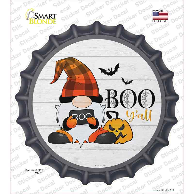 Boo Yall Spooky Gnome Novelty Bottle Cap Sticker Decal Small