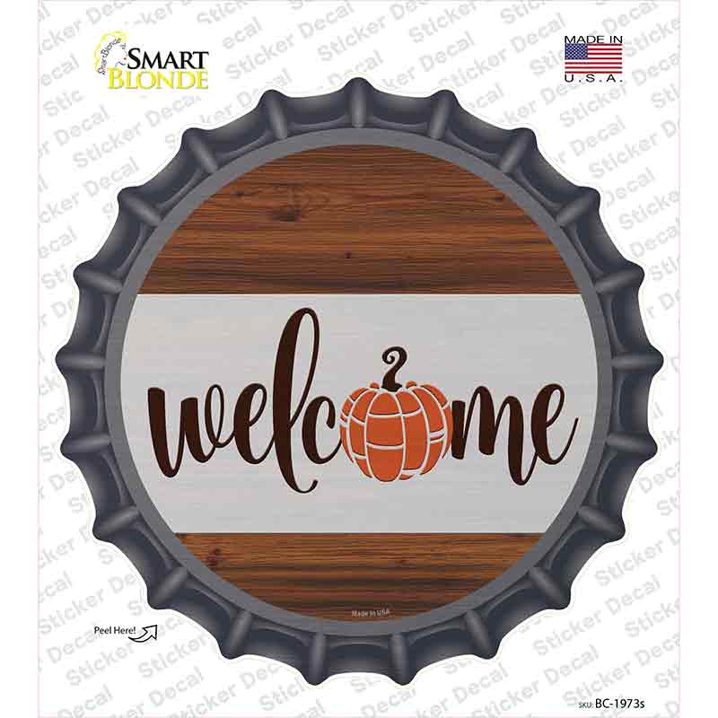 Welcome Pumpkin Wood Novelty Bottle Cap Sticker Decal Small