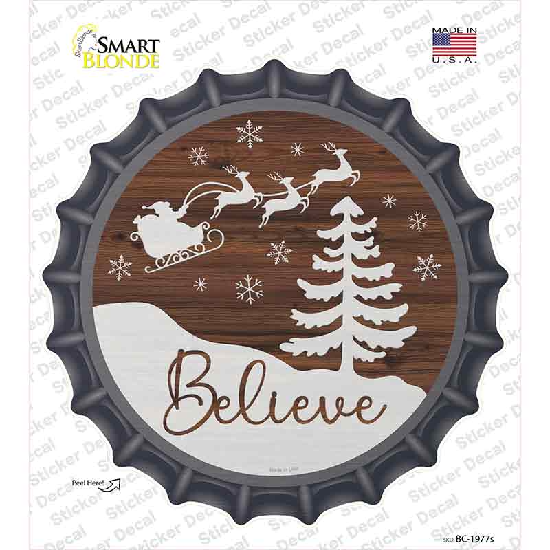 Believe Santa Sleigh Novelty Bottle Cap Sticker Decal Small