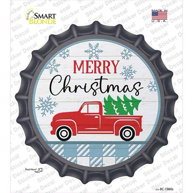 Merry Christmas Truck With Tree Novelty Bottle Cap Sticker Decal Small