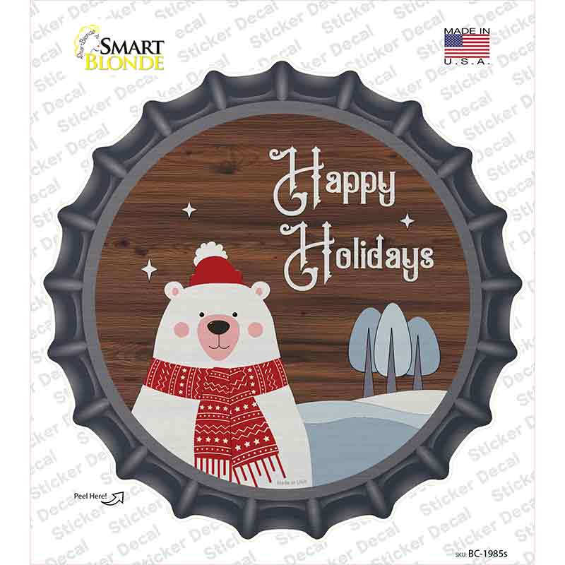 Happy Holidays Polar Bear Novelty Bottle Cap Sticker Decal Small