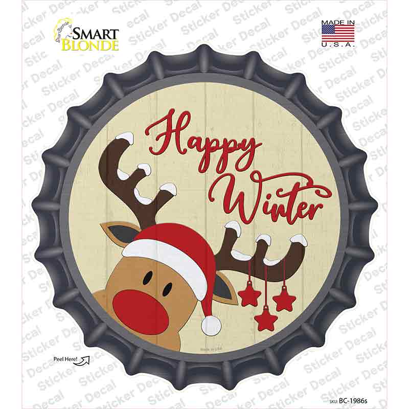 Happy Winter Reindeer Novelty Bottle Cap Sticker Decal Small