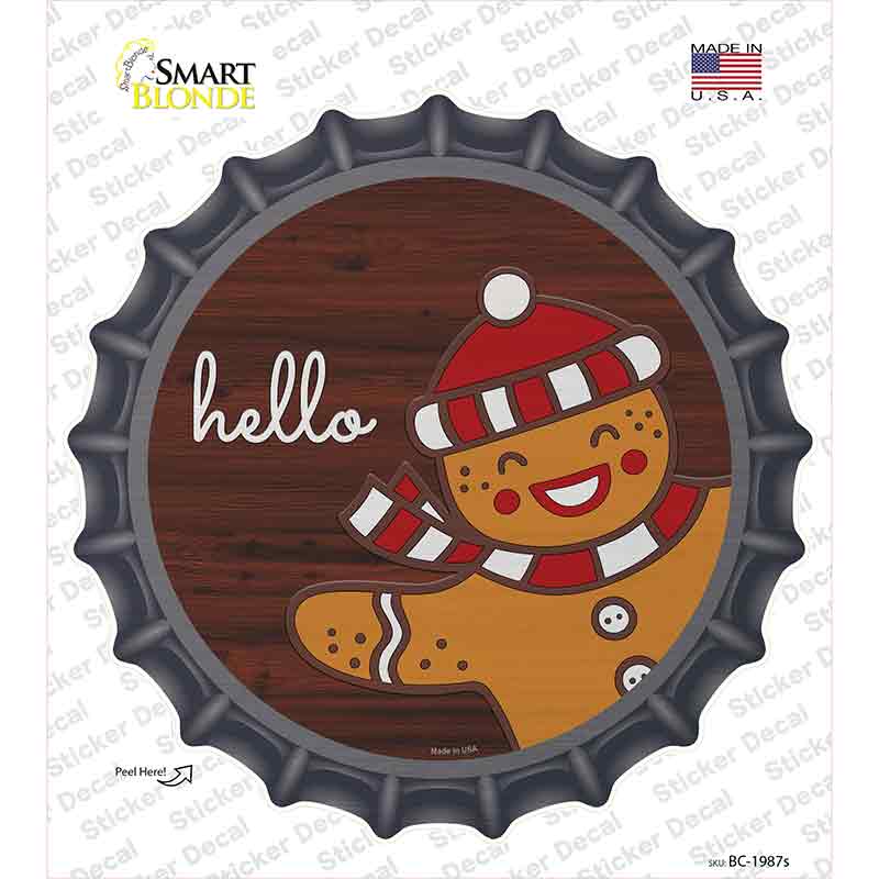 Gingerbread Man Says Hello Novelty Bottle Cap Sticker Decal Small