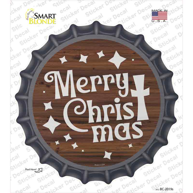 Merry Christmas with Cross Novelty Bottle Cap Sticker Decal Small