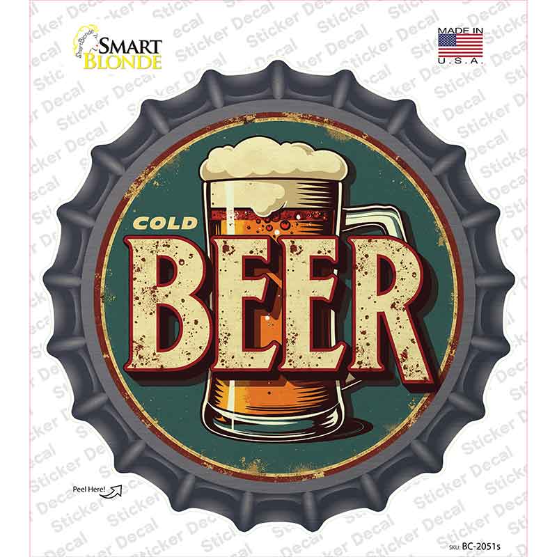 Cold Beer Novelty Bottle Cap Sticker Decal BC-2051s