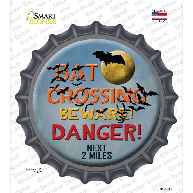 Bat Crossing Novelty Bottle Cap Sticker Decal