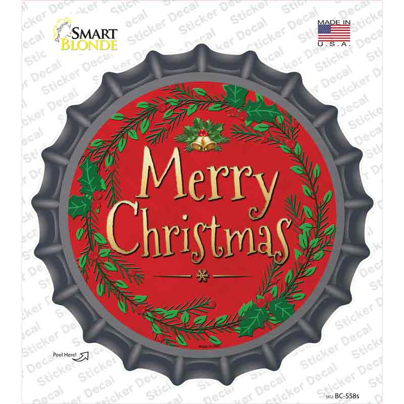 Merry Christmas Red Wreath Novelty Bottle Cap Sticker Decal Small