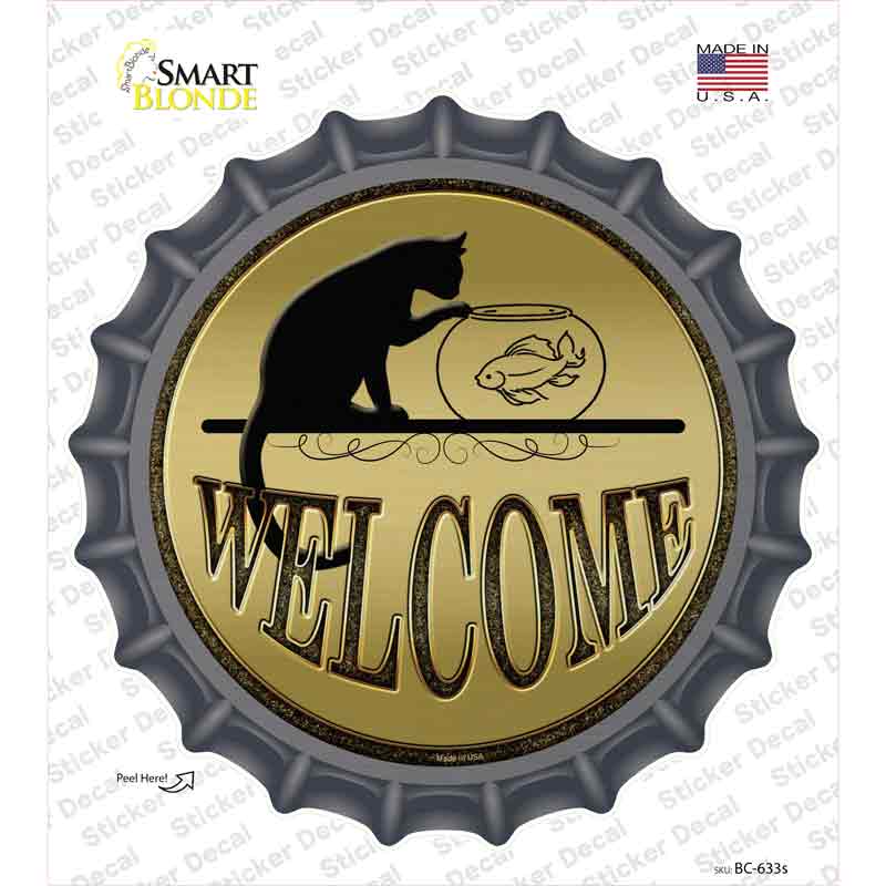 Welcome With Cat Novelty Bottle Cap Sticker Decal Small