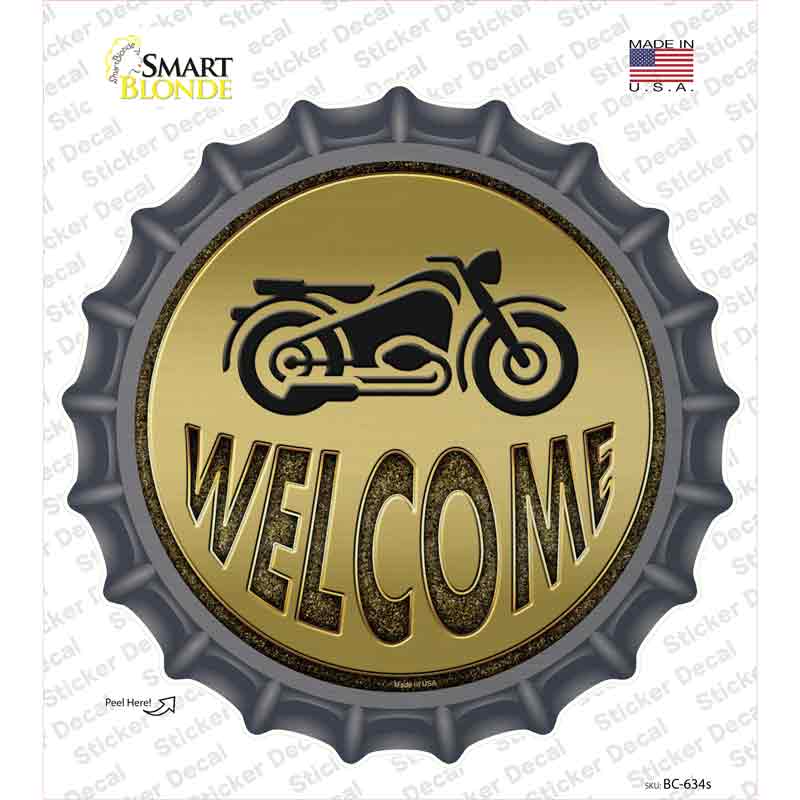 Welcome With Motorcycle Novelty Bottle Cap Sticker Decal Small