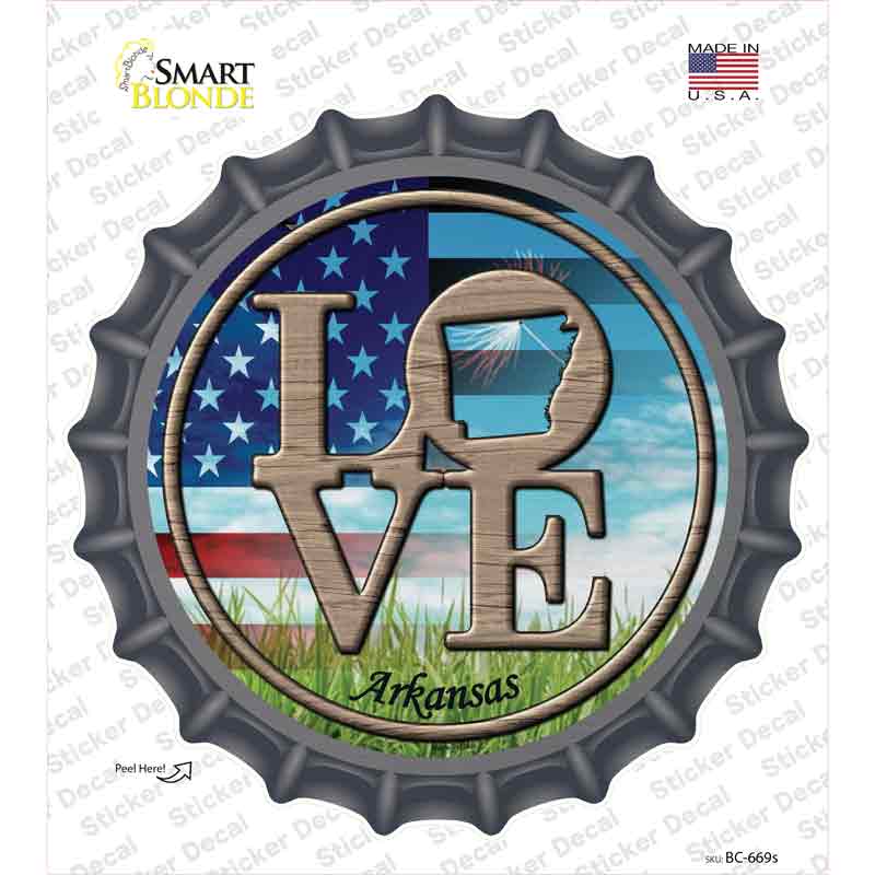 Love Arkansas Novelty Bottle Cap Sticker Decal Small