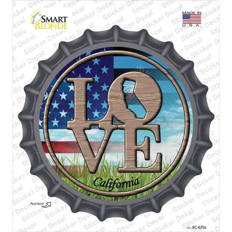 Love California Novelty Bottle Cap Sticker Decal Small