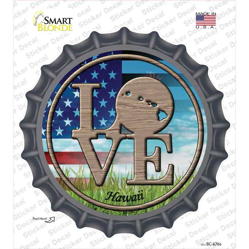 Love Hawaii Novelty Bottle Cap Sticker Decal Small