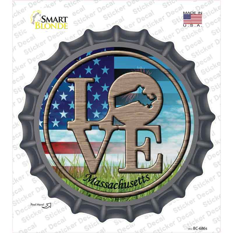 Love Massachusetts Novelty Bottle Cap Sticker Decal Small