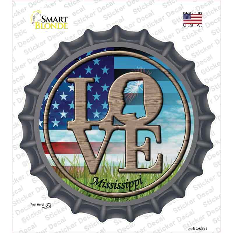 Love Mississippi Novelty Bottle Cap Sticker Decal Small