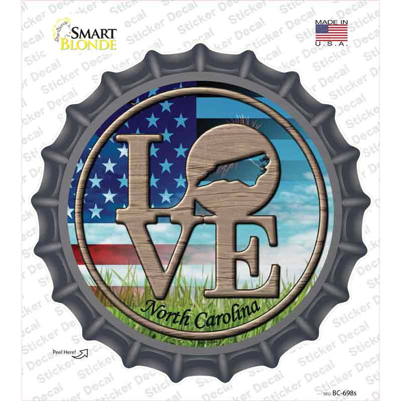 Love North Carolina Novelty Bottle Cap Sticker Decal Small