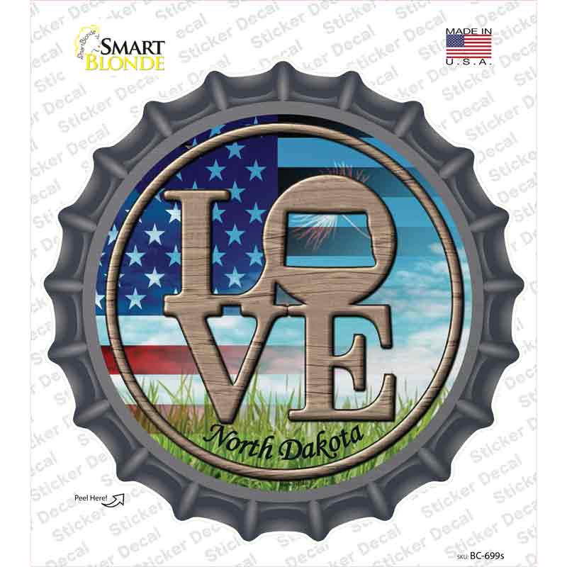 Love North Dakota Novelty Bottle Cap Sticker Decal Small