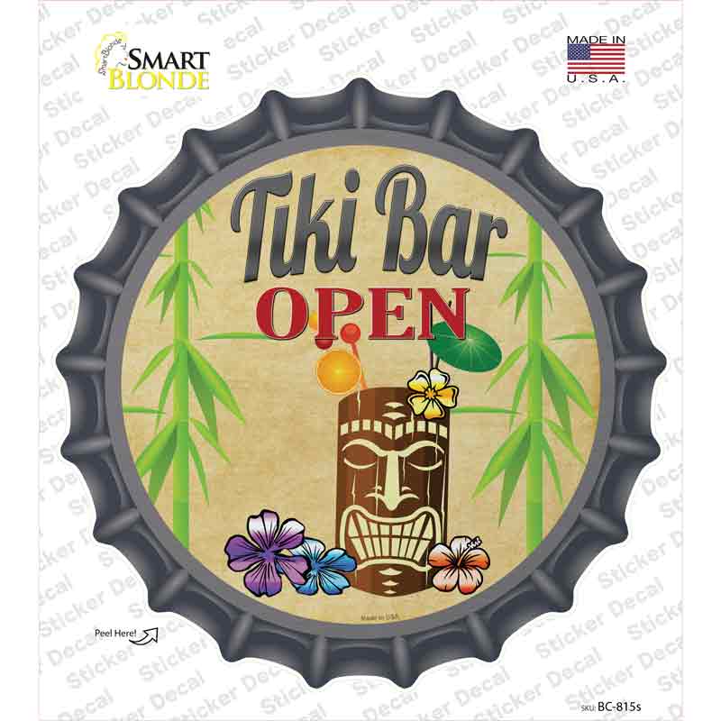 Tiki Bar Open Novelty Bottle Cap Sticker Decal Small