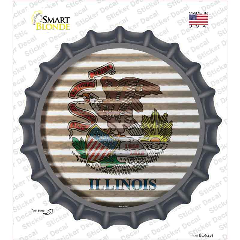 Illinois Flag Corrugated Novelty Bottle Cap Sticker Decal Small