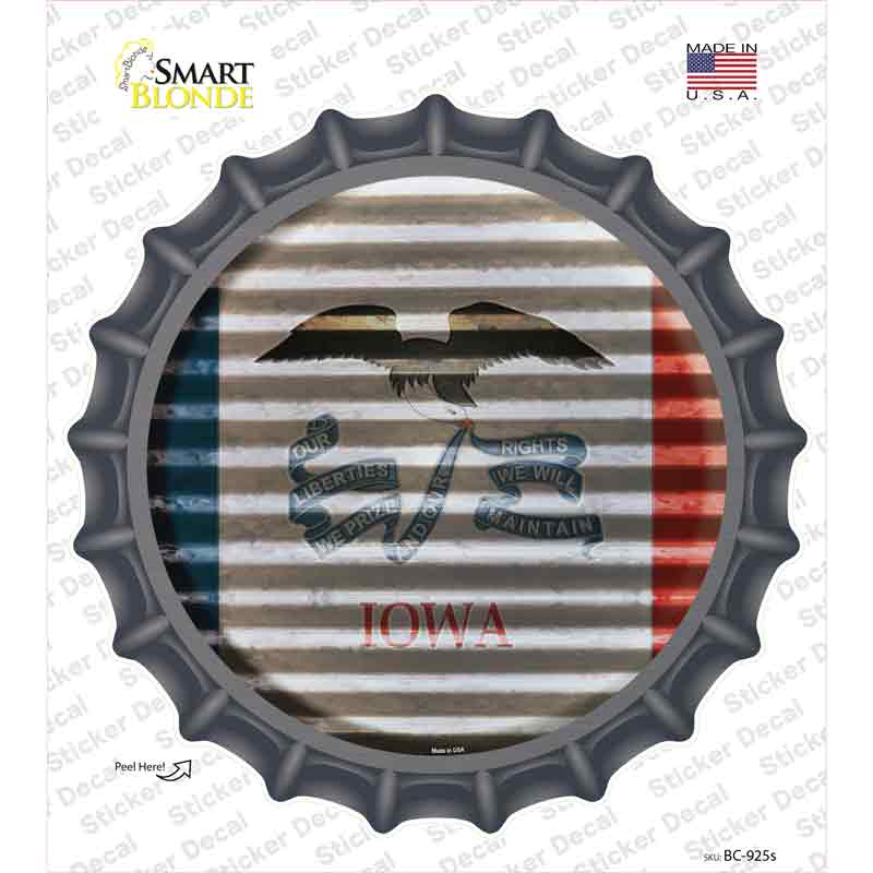 Iowa Flag Corrugated Novelty Bottle Cap Sticker Decal Small