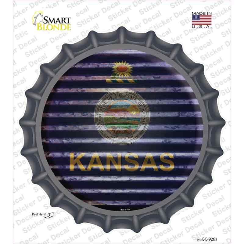 Kansas Flag Corrugated Novelty Bottle Cap Sticker Decal Small