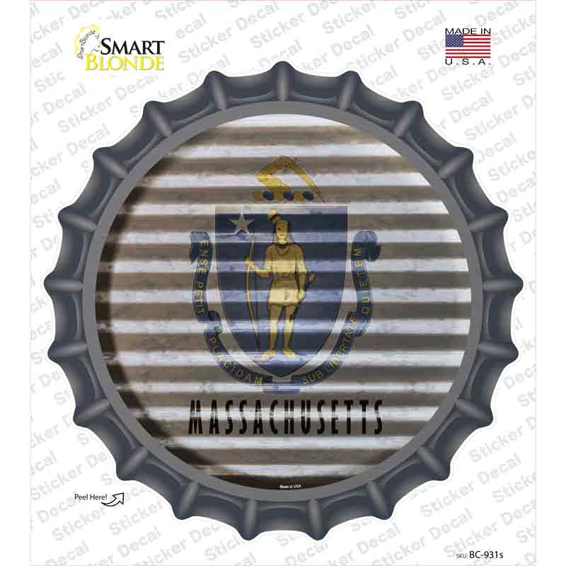 Massachusetts Flag Corrugated Novelty Bottle Cap Sticker Decal Small