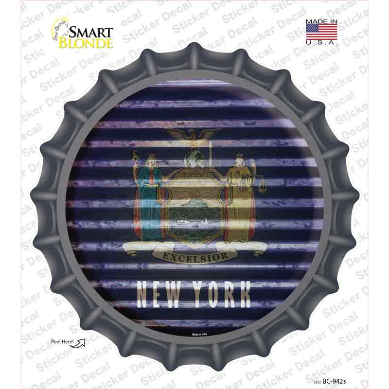 New York Flag Corrugated Novelty Bottle Cap Sticker Decal Small