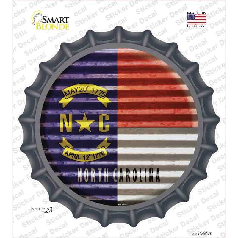 North Carolina Flag Corrugated Novelty Bottle Cap Sticker Decal Small