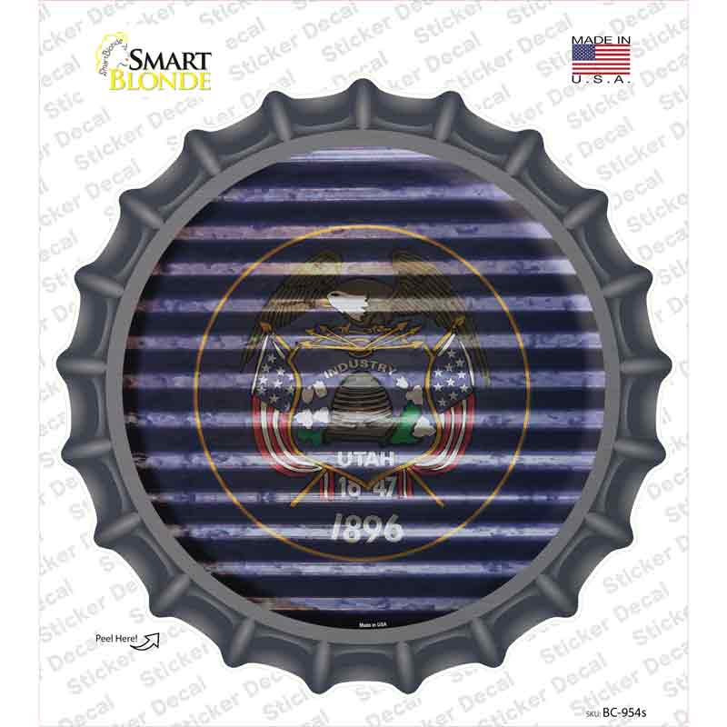 Utah Flag Corrugated Novelty Bottle Cap Sticker Decal