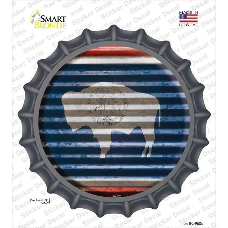 Wyoming Flag Corrugated Novelty Bottle Cap Sticker Decal Small