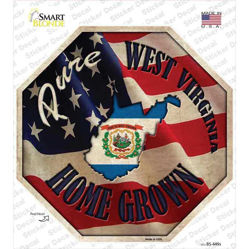 West Virginia Home Grown Novelty Octagon Sticker Decal Small