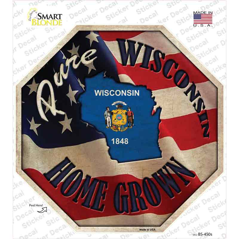 Wisconsin Home Grown Novelty Octagon Sticker Decal Small