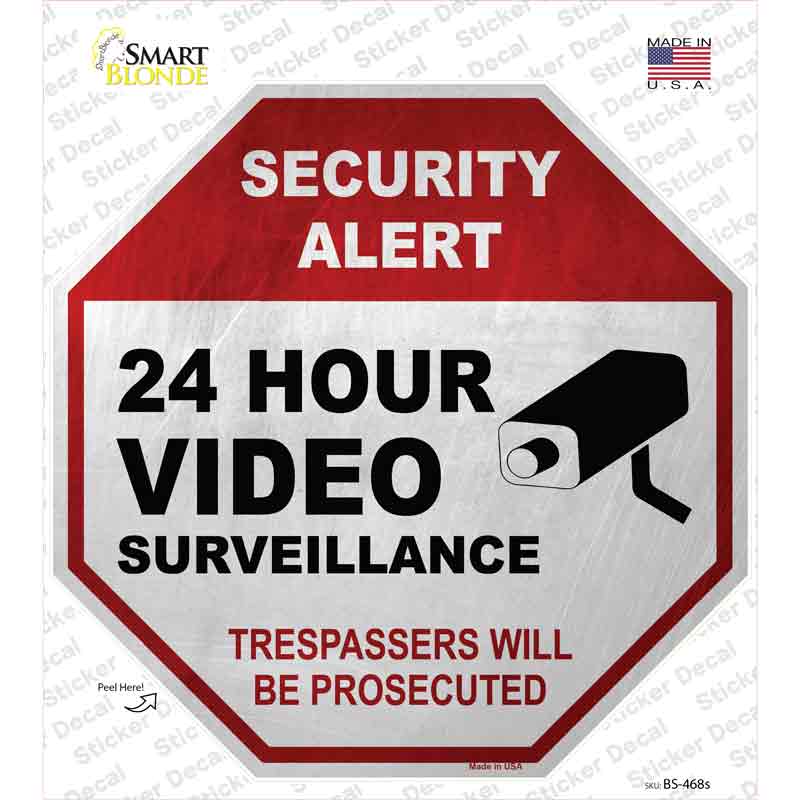 Security Alert 24 Hour Video Novelty Octagon Sticker Decal Small