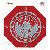 Believe Bigfoot Compass Red Novelty Octagon Sticker Decal Small