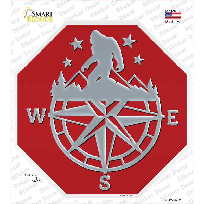 Bigfoot Compass North Red Novelty Octagon Sticker Decal Small