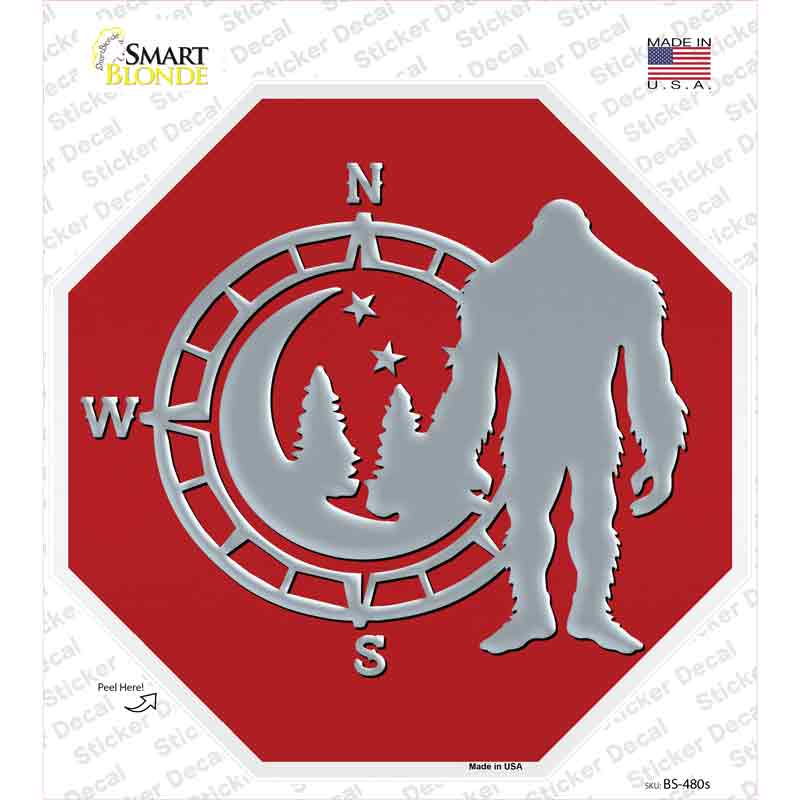 Bigfoot Compass East Red Novelty Octagon Sticker Decal Small