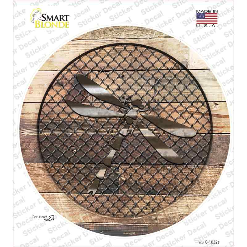 Dragonfly on Wood Novelty Circle Sticker Decal Small