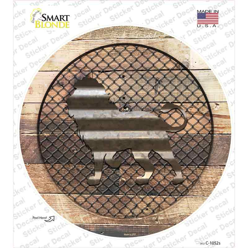 Lion on Wood Novelty Circle Sticker Decal
