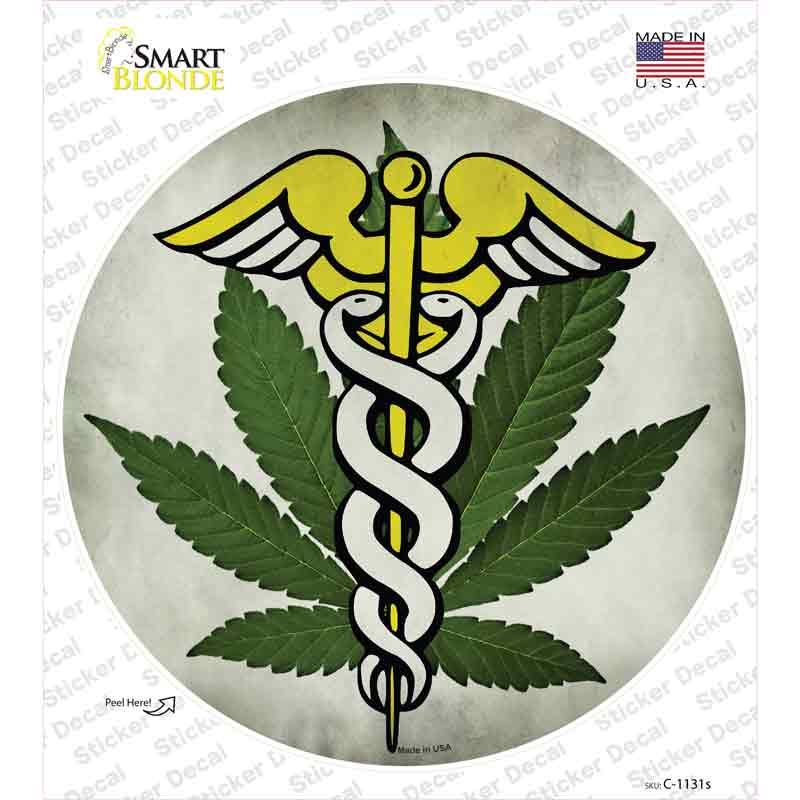 Cannabis Caduceus Novelty Circle Sticker Decal Small