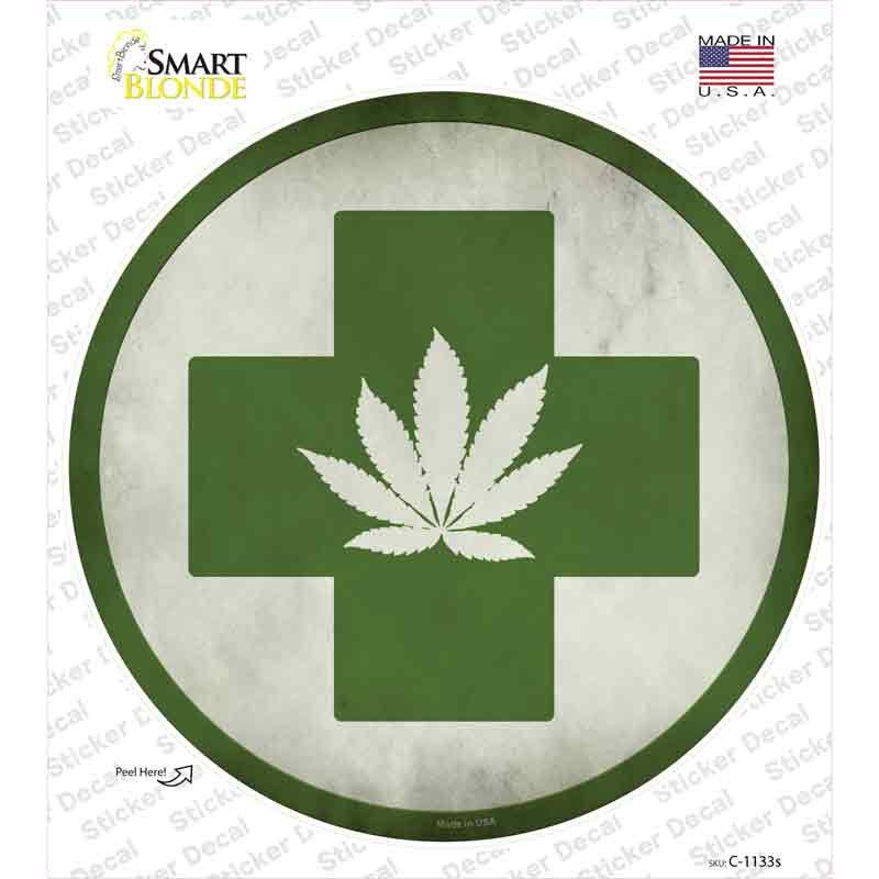 Cannabis Green Cross Novelty Circle Sticker Decal Small