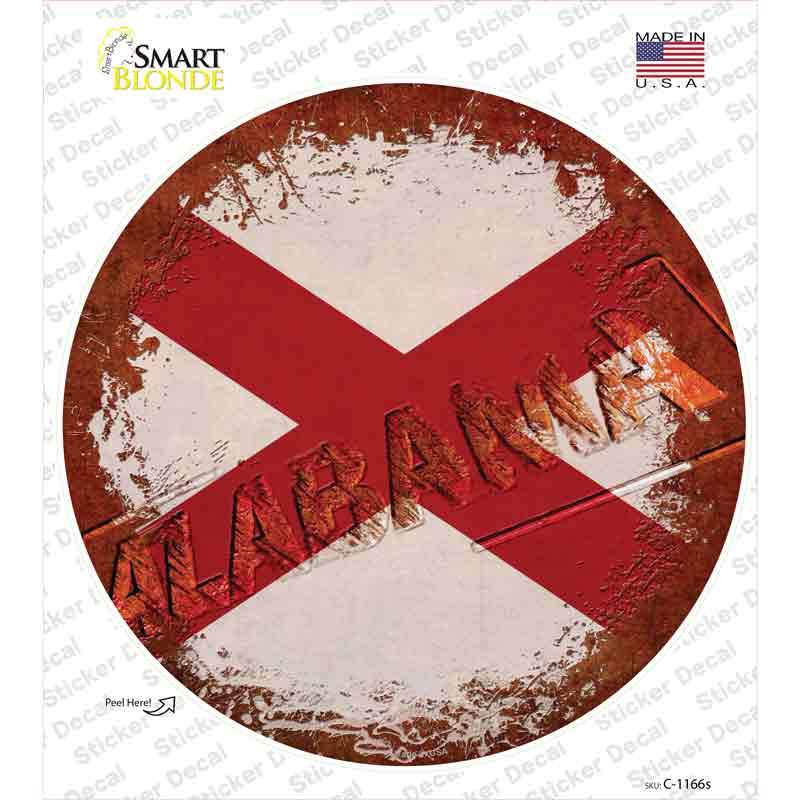 Alabama Rusty Stamped Novelty Circle Sticker Decal