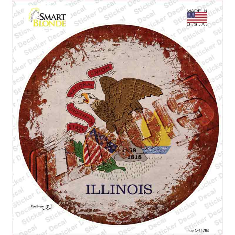 Illinois Rusty Stamped Novelty Circle Sticker Decal Small