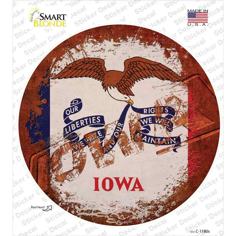 Iowa Rusty Stamped Novelty Circle Sticker Decal Small