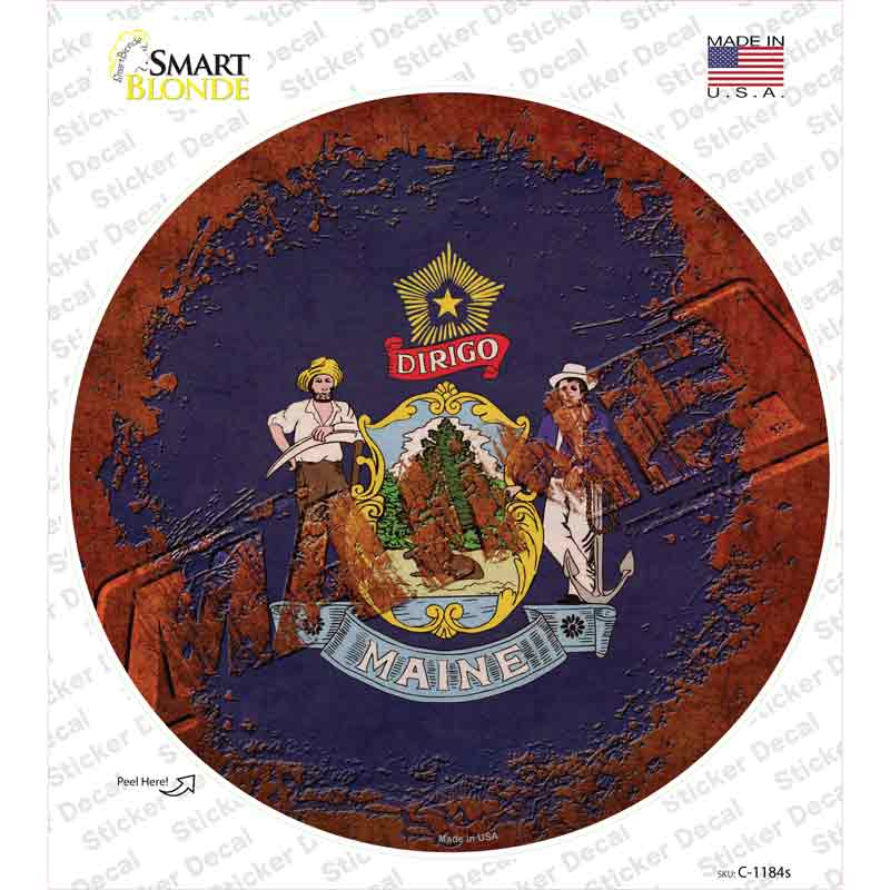 Maine Rusty Stamped Novelty Circle Sticker Decal Small