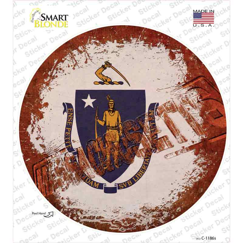 Massachusetts Rusty Stamped Novelty Circle Sticker Decal Small