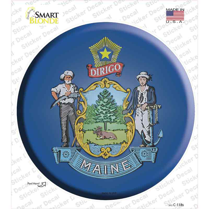 Maine State Flag Novelty Circle Sticker Decal Small